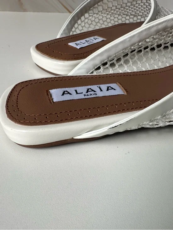 ALAÏA White Fishnet Mesh Slides | Iconic Net Mules Made in Italy Size 37 - Picture 11 of 11
